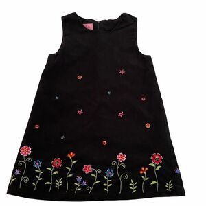 Girls 4 Black Velvet Sleeveless Dress Embroidery